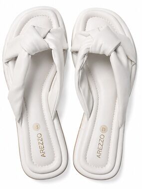 Arezzo White Padded Knot Slide Sandals Minimalist Size 8.5